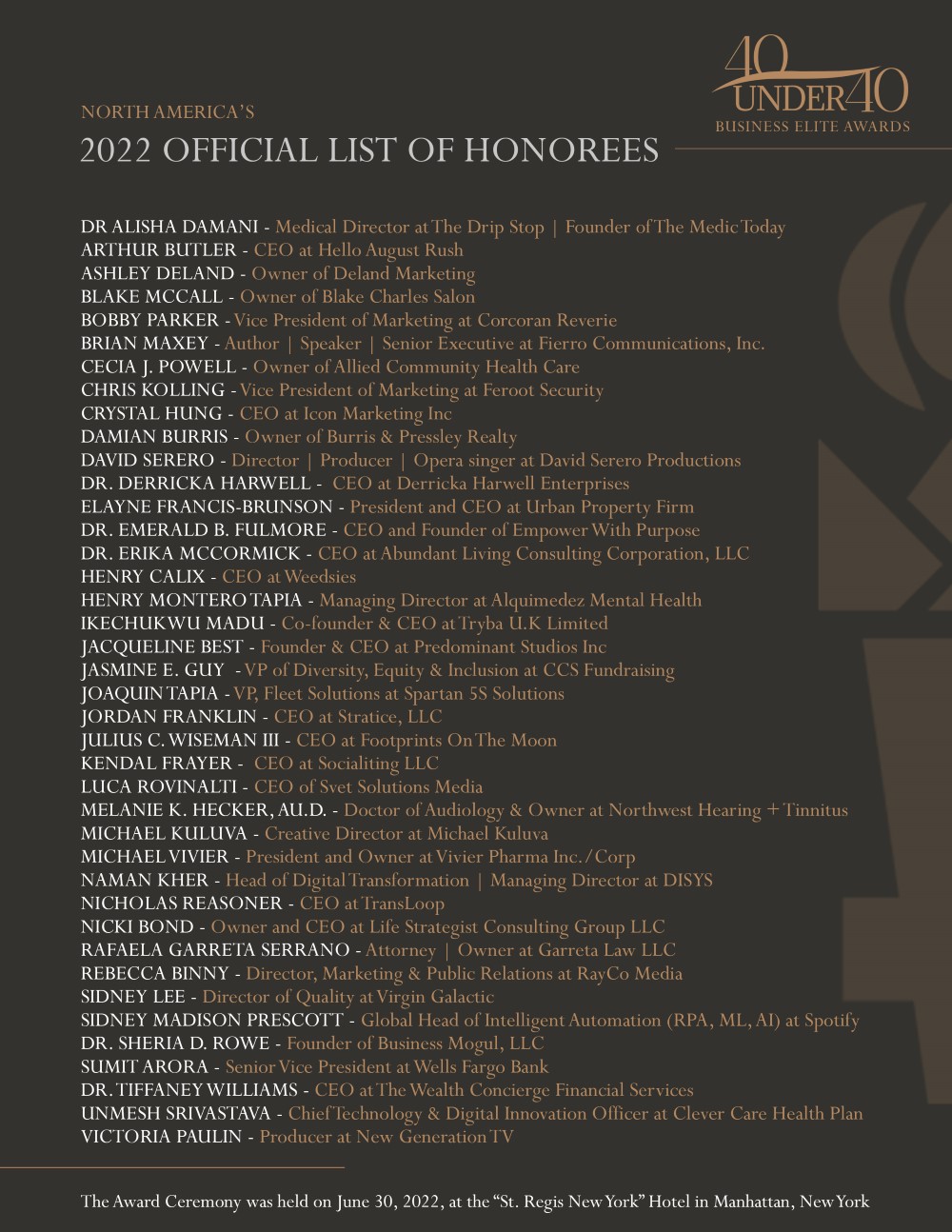 40 Under 40 Business Elite Awards